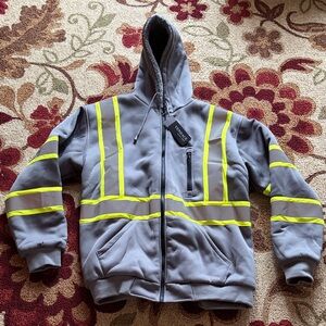 High-Visibility Gray Reflective Safety Hoodie with Yellow Stripes